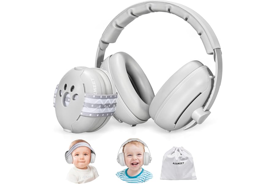 AIXMEET 2 in 1 Baby Noise Reduction Ear Muffs, Professional Hearing Protection Defenders for 0-36 Months Toddler, Reduces Hearing Damage & Improves Sleep