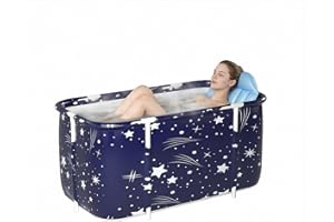 SOONHUA Bañera portátil plegable para adultos y bañera de pie con cojines para interiores y exteriores, spa caliente, baño de hielo, 115 x 60 x 50 cm
