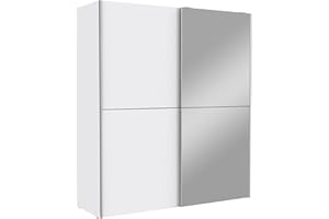 Forte Armario White Kiss 170 con Espejo, Puertas correderas, Moderno, 2 Puertas, estantes y Barra, Blanco, 170x190.5x61 cm
