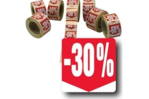 Affichesstore 30284 - Rouleau de 500 Étiquettes Autocollantes -30% - Format Carré 35x35mm - Brillantes - Adhésives - Stickers Remise Pourcentage