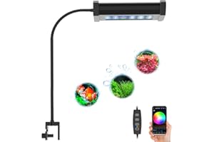 Lominie Lampada per acquario, mini illuminazione a LED da 10 W, WiFi a 4 canali e controller linea, dimmerabile, con collo di cigno regolabile, pianta d'acqua marina Nano piccolo bacino (BA10-F)