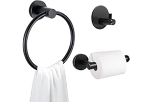 BEIJIE Portarrollos Papel Higienico Pack de 3, Porta Rollos de Papel Higienico Acero Inoxidable 304 + Toalleros de Baño Pared + Ganchos Adhesivos para Pared sin Taladro,Accesorios Baño Negro Mate para Cocina