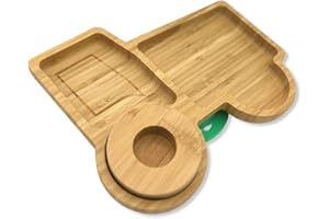 Bubba Bear ® Baby Kleinkind Saugnapf-Teller-Set | Hergestellt aus natürlichem Bambus | Stay Put Saugnapf-Platten für Entwöhnung von Babys und Kleinkinder (6+ Monate, Tractor)