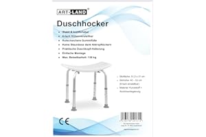 Art-Land Duschhocker, 6-Fach höhenverstellbar 40-53 cm, Sitzfläche 51,5x31 cm, Belastbar bis 136 kg, Rutschsicher, Weiß