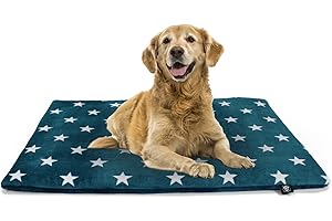 ‎HS-HUNDEBETT Made in Germany gepolsterte Hundedecke, Sterne Petrol 95 x 135cm für kleine & große Hunde I Flauschige Hundedecke, waschbar, trocknergeeignet