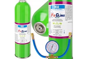 FixClima R32 påfyllningsset för luftkonditioneringsapparater – 400 g ersättningskylmedel PlusOil med manometer och slang – gö