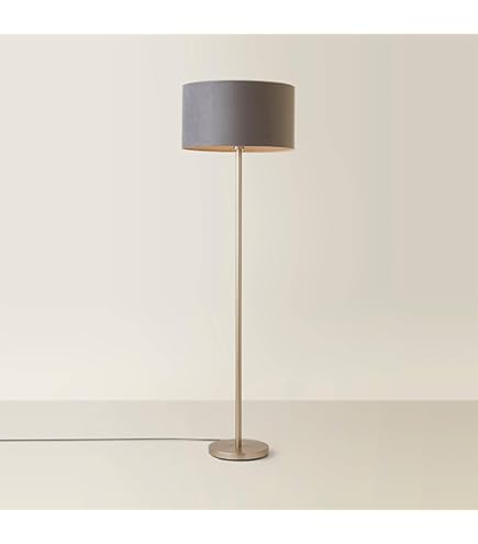 ValueLights | Modern Standard Floor Lamp In A Silver Chrome Metal Finish With A Grey Velvet Drum Shade | Floor Lamps, Home Décor & Improvement Essential