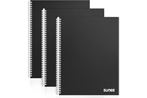 SUNEE A4 Notebook, Wirebound Notebooks, Premium Paper, 100 Sheets / 200 Pages, 8mm Lined with Margin, 4-Hole Punched and Perforated Edge, Pack of 3 Notepads, Black