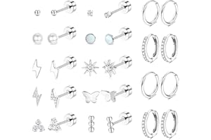Morfetto 14Paia Orecchini Acciaio Chirurgico Oro Argento - Anallergici Donna Piercing Orecchio Piccoli Cerchio Bottone Set Secondo Buco Conch Cartilagine Trago Helix Piercings Gioielli