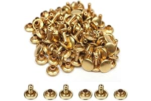 VOKENFORU 200 Pcs Leather Rivets, Gold Metal Double Cap Rivets Snaps Studs for Clothes Shoes Handbag Belts Crafting Repairs, 6mm x 10mm