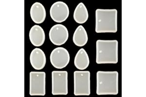 Uoeo 15 Pieces Silicone Resin Mould Keyring Resin Moulds Pendant Jewellery Molds with Hanging Hole Round Pendant Moulds for Resin for DIY Jewelry Craft Making, 5 Shape
