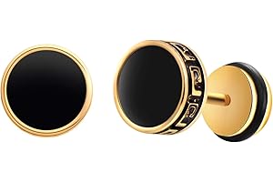 MICVIVIEN Circle Round Studs with White/Black Enamel Stainless Steel Ears Plugs Round Screw Studs Earrings Set for Men and Women, 16 Gauge