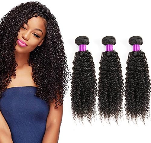 Unprocessed Brazilian Kinky Curly Virgin Hair Weave Bundles 3 Bundles Human Hair Extensions for Black Women Natural Black Color (16 18 20Inch)