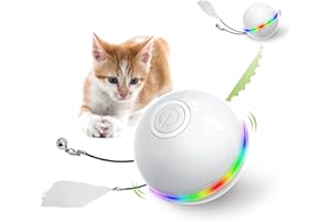LUCKY SUE Interactive Cat Toy Ball with LED Light & Catnip,Ring Bell Feather Toy,Rolling Spinning Smart Pet Toys,Auto Rotating Intelligent Cat Ball Toy,USB Rechargeable Hunting Kitty Funny Chaser Roller (white)