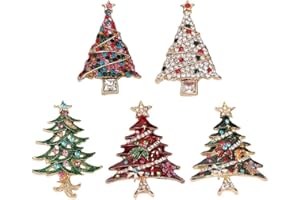 CIKIKI 5Pcs Christmas Pins and Brooches, Christmas Tree Brooch Multicolor Crystal Rhinestone Xmas Pin Scarf Shawl Clip for Women