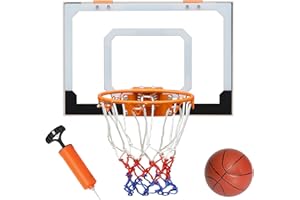 FUNJEPE Wand-montierter Basketball Reifen,18 "x 12" transparente bruchsichere Rückwand, Allwetternetz, Tür Wand-montierter Indoor Outdoor Basketball Spiel (einschließen 1 Bälle und Luftpumpe)