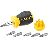 STANLEY Short Multi-Point Ratcheting Screwdriver, 6 Tips, 0-66-357 | Durable construction, magnetic bit holder, bi-material e