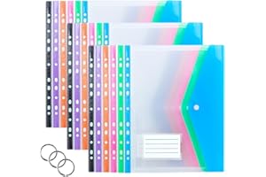 HIQE-FL Buste Bottone A4,18 Pezzi Cartellina Portadocumenti A4 Plastica,6 Colori,11 fori Cartelle di Copertura,Cartelline Trasparenti,Buste A4 Trasparenti,Impermeabile,Ufficio,Scuola