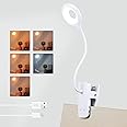 Akynite 3W Rechargeable Clip Lamp Flexible, Type C Charging, 5 Colour & 5 Brightness, Touch Dimmable Bedside Reading Lamp, Battery Desk Light Clip on, Reading Light Clip on Bed, White