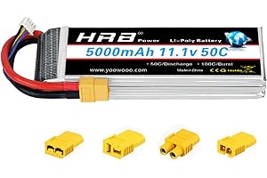 HRB POWER HRB Batería RC LiPo 5000mAh 11.1V 3S 50C XT60 Conector para RC Hobby RC Coche helicóptero avión (Conector XT60 con Adaptador de 4 Piezas)