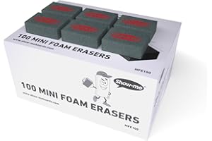 Show-Me Whiteboard Eraser Pack, Erasers for Drywipe Boards & Chalkboards in Schools, Versatile & Easy-to-Use Lightweight Whiteboard Rubber, Mini-Foam White Board Eraser for Classrooms - Black, 100PK