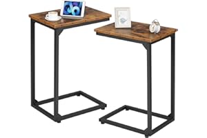 ‎AMHANCIBLE AMHANCIBLE Side Table Set of 2, Coffee Table C Shape, Living Room Table with Metal Frame, Mobile Coffee Table, Sofa Table for Coffee and Laptop, Side Table Couch for Bedroom, Living Room, Brown