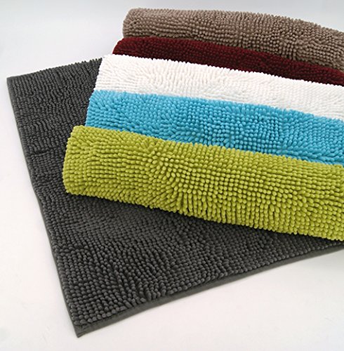 Badteppich Badvorleger Duschvorleger Chenille Hochflor Badematte 50x70 cm in bordeaux rot super flauschig Anti Rutsch Matte Typ345