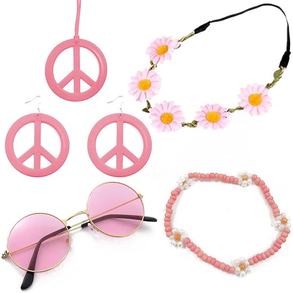 30-teiliges Hippie-Party-Set – Sonnenbrillen, Stirnbänder, Halsketten, Armbänder Für 60er/70er Mottoparty