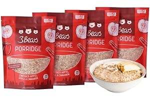 ‎3BEARS 3Bears Porridge - Zimtiger Apfel I 4x400g veganes Porridge mit Vollkorn-Haferflocken I Mit rein natürlicher Süße und ohne Zusatzstoffe I auch als Oatmeal, Frühstücksbrei oder Overnight Oats