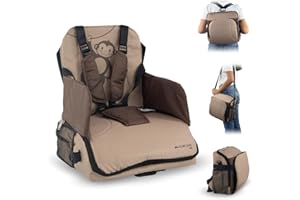 Mobiclinic ®, Trona portátil bebé, Monkey, De viaje, 6 a 36 meses, Hasta 15kg, Plegable, Arnés ajustable 5 puntos, Con almacenamiento, Silla bebe, Color beige