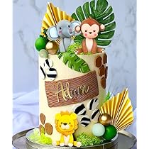 26-tlg. Dschungel-Tortendeko In Sage Green - Tiere & Pflanzen Für Kinderparty