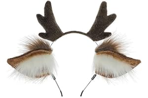 Dodheah Cerchietti Natalizi Orecchie di Animali Cosplay Renna Corna Fascia Accessori per Capelli per Donne Ragazze Marrone