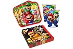 DECORAPARTY Kit Festa Super Mario per 8 persone, Set Decorazioni Addobbi da Tavola Stoviglie Luigi Bros. Yoshi per Compleanno Party Anniversario Halloween Bambino Bambina- 8 piatti, 8 bicchieri, 20 tovaglioli