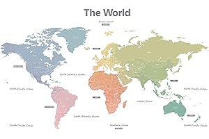 DECOWALL DLT-1809 Mappa del Mondo Moderno Toni Pastello Adesivi da Parete Decorazioni Parete Stickers Murali Soggiorno Asilo Nido Camera da Letto per Bambini (Extra Grande) (Ver. Inglese)