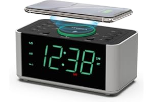 iTOMA Radio réveil, Recharge sans Fil 10W, Snooze, Bluetooth, Double Alarme, écran LED de 1,4 ", Gradateur, Horloge de Charge USB pour Chevet CKS910