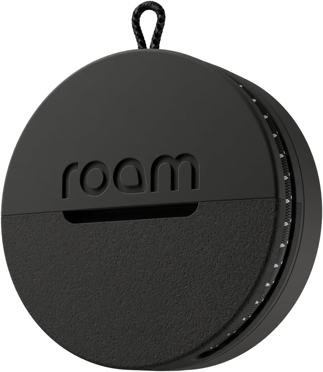 Roam Smart Tracker, Works with Android and iPhone, Track your keys, bags, bikes, and more, Replaceable 1-year battery, Water and dust resistant, Built-in strap and key cord (Black, Single)