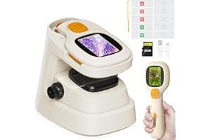 USCAMEL 1000X Handheld Digital Microscope For Kids: 2" HD Screen Miniscope with Slides, Detachable Stand Microscope Kit - Portable Pocket Magnifier STEM Gift For Kids 5-12