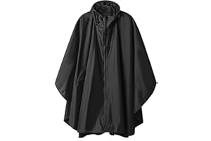 SAPHIROSE Imperméable Poncho avec Capuche Zip pour Adulte Tout Noir