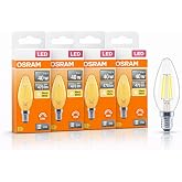 Osram LED Mum Ampul 4W E14 2700K Dimmer Uyumlu 4'l&uuml; Paket 470 L&uuml;men 40W Eşdeğer Şeffaf Filament Ampul Sarı Işık