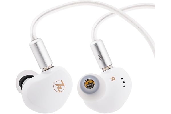 Linsoul 7HZ G1 Moniteur Intra-auriculaire, Diaphragme DLC 10mm, Pilote Dynamique IEM, Ecouteur de Jeu Filaire avec Câble OFC Plaqué Argent pour Musicien Audiophile (Type C, avec Micro, Blanc)