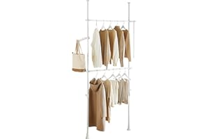 SoBuy Telescopic Appendiabiti da Terra, Robusto Stand Appendiabiti con Aste, Armadio Aperto Regolabile per Camera da Letto, Porta Abiti Bianco FRG109-II-W