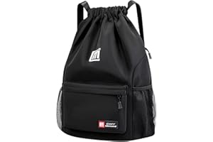 Pystuvo Drawstring Gym Bag, Large Drawstring Bags With Mesh Pockets Water