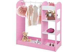 ‎LIFEZEAL LIFEZEAL Kinderschrank aus Holz, Aufbewahrungsschrank mit Spiegel, Aufbewahrungsregal für Kinder 2+ Jahre, Kinderschrank mit 4 offenen Regalen, 93,5 x 38 x 100 cm (Rosa)