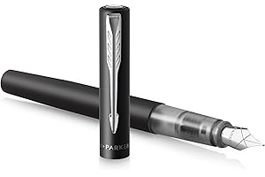 Parker Penna stilografica Vector XL | Laccatura nero metallizzato su ottone | Pennino medio con ricarica di inchiostro blu | Confezione regalo