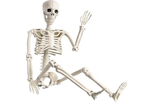 LEVVUE Halloween Skelett, 165CM Skelett Lebensgroß Realistisches Ganzkörper Skelett mit beweglichen Gelenken für Party Requisiten Gruseliger Friedhof Geisterhaus Rasen Garten Dekoration
