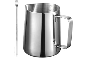 LYDNKIM Pichet Inox 600ml, Pichet à Lait 20oz en Acier Inoxydable 304 avec Graduation Intégrée & stylo, Idéal pour Espresso, Cappuccino, Latte Art, Café Maison, Formation Barista (600 ml + Stylo)