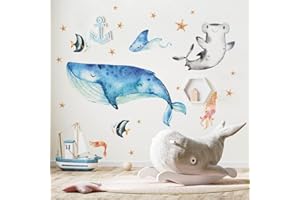kina - Adesivo Murale Bambini Decorazione Parete Cameretta R00595 - Materiale Eco-Tessuto, Ecologico Anallergico, Riposizionabile, Effetto Carezza, Asilo Nido - Grafica Mare e Misura 100x30 cm