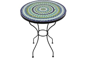 ‎ALBENA MAROKKO GALERIE albena Marokko Galerie Marokkanischer Mosaiktisch 60cm rund Gartentisch Bistrotisch Terrassentisch Fliesentisch Mediterraner Tisch (Hiawa blau/türkis/Weiss/grün)