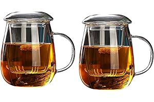 KVSERT 2 tazas de té de 550 ml con filtro de tapa, tazas de café, de té, tazas de cerveza, de oficina, vasos de vidrio, estilo