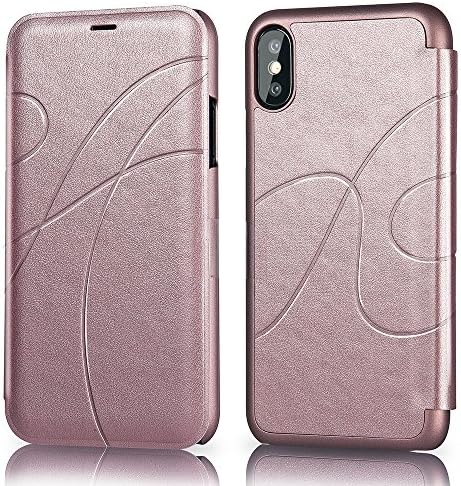 iPhone X Wallet Case, Reexir Slim Leather Folio Flip Case Cover with Card Slot Holder for Apple iPhone X (Rose Gold)